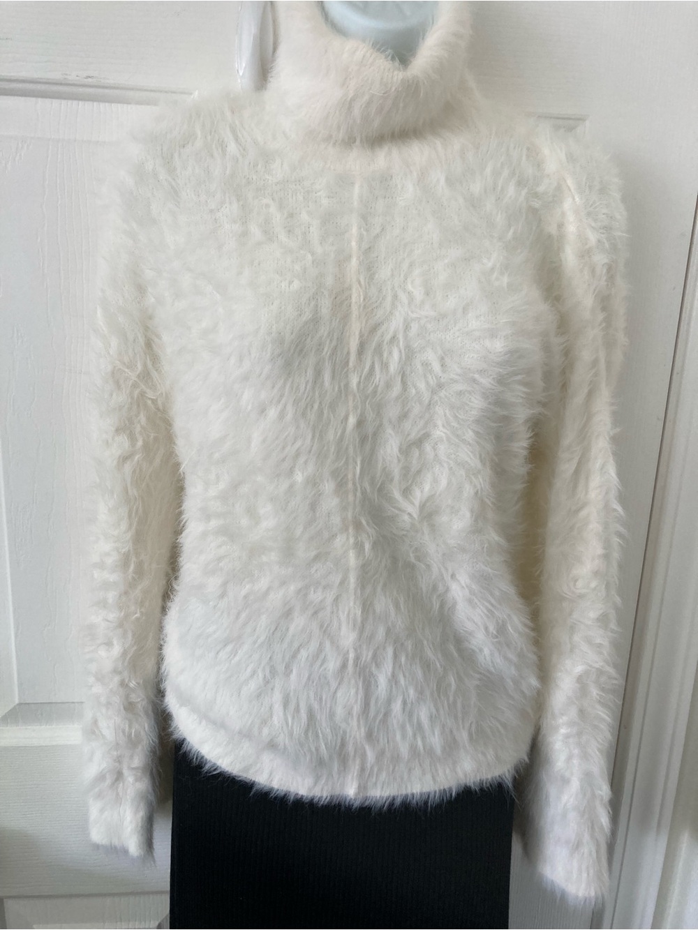 INC International Concepts Cream Faux-Fur Turtleneck Sweater